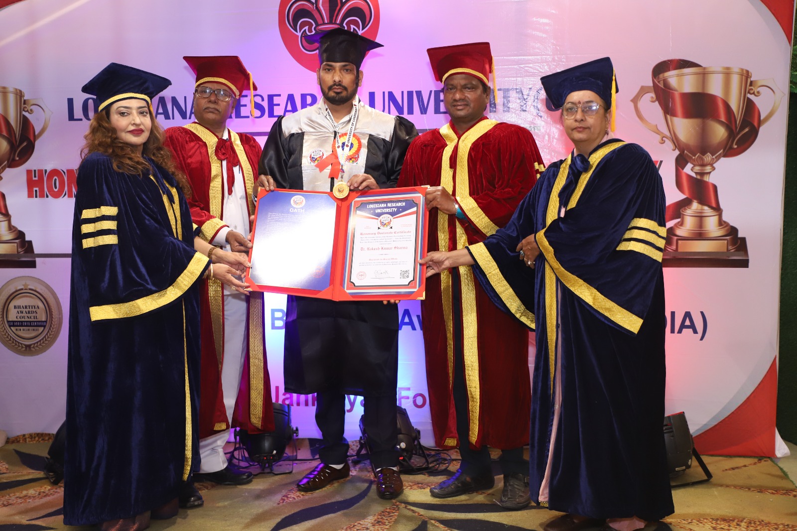 Dr. Rakesh Kumar Sharma receiving Honorary Doctorate from Louisiana Research University